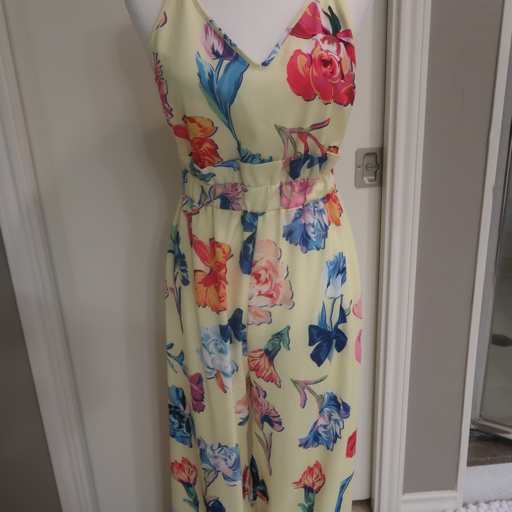 ASOS yellow floral print romper paper bag waist